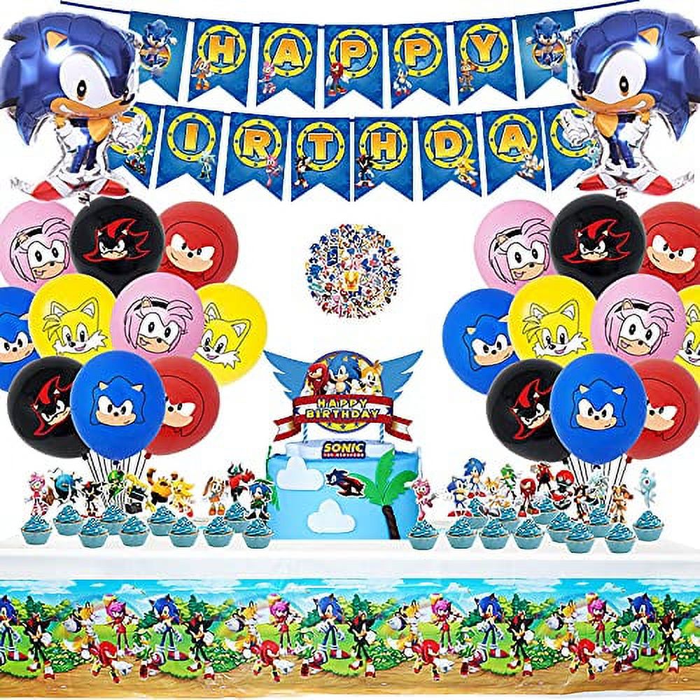 Mbetitony Sonic Party Supplies-Sonic Cake Topper-Cupcake Toppers-Birthday  Banner-Balloon-Stickers Set for Kids Shower Party Decorations